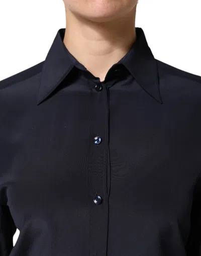 Pre-owned Dolce & Gabbana Blue Collared Long Sleeves Dress Shirt Women's Top ()