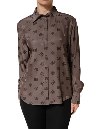 Dolce & Gabbana Brown Collared Long Sleeves Logo Shirt Top In Brown