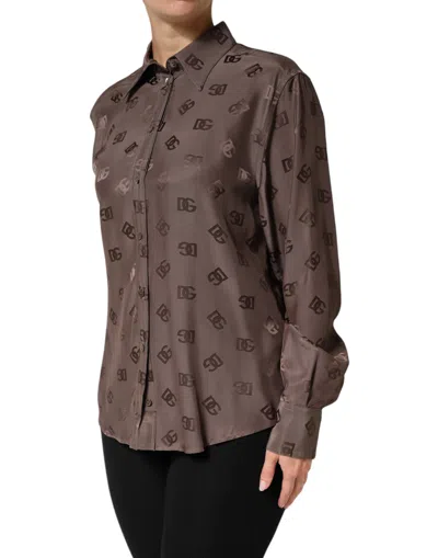 Dolce & Gabbana Brown Collared Long Sleeves Logo Shirt Top In Brown