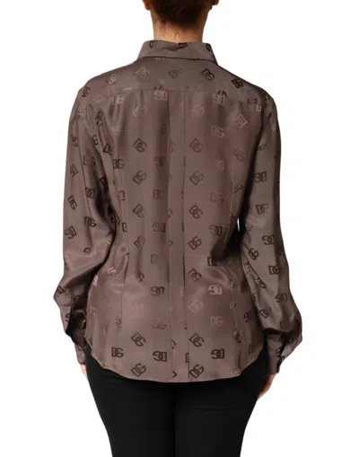 Dolce & Gabbana Brown Collared Long Sleeves Logo Shirt Top In Brown