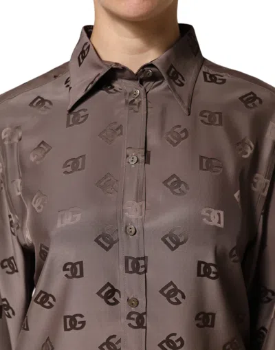 Dolce & Gabbana Brown Collared Long Sleeves Logo Shirt Top In Brown