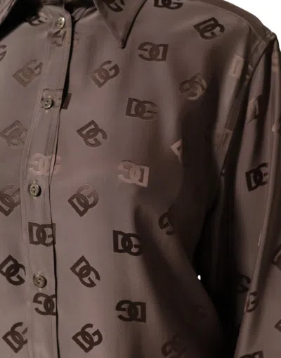 Dolce & Gabbana Brown Collared Long Sleeves Logo Shirt Top In Brown