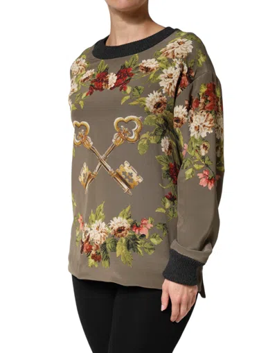 Dolce & Gabbana Enchanted Sicily Silk Crewneck Blouse Sweater In Brown