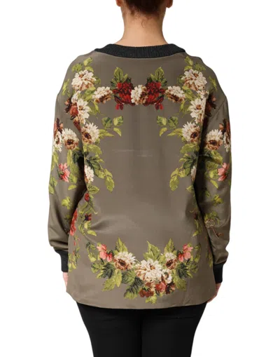 Dolce & Gabbana Enchanted Sicily Silk Crewneck Blouse Sweater In Brown