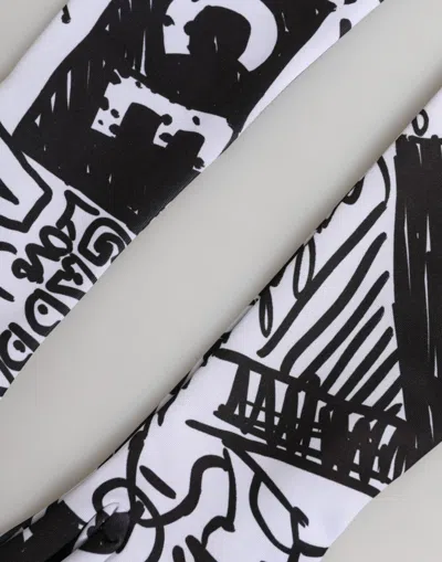 Dolce & Gabbana Gloves Black White Dg Logo Elbow Length Women's Mitten In Multi