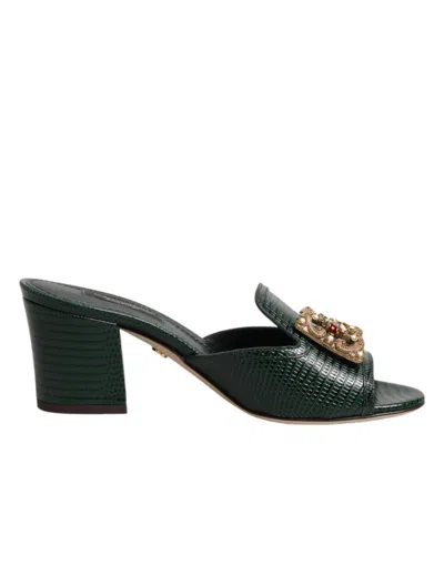 Dolce & Gabbana Green Dg Amore Heel Slides Sandals Shoes In Green