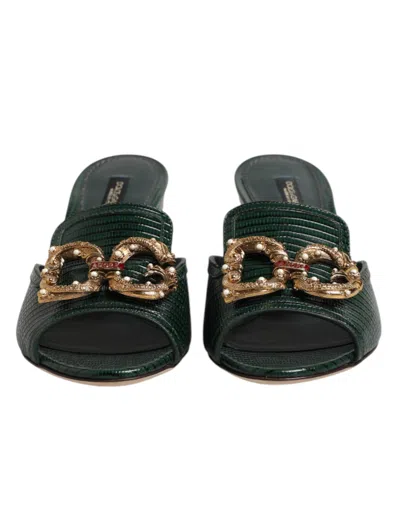 Dolce & Gabbana Green Dg Amore Heel Slides Sandals Shoes In Green