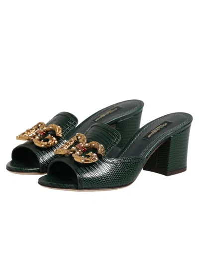 Dolce & Gabbana Green Dg Amore Heel Slides Sandals Shoes In Green