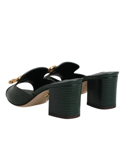 Dolce & Gabbana Green Dg Amore Heel Slides Sandals Shoes In Green