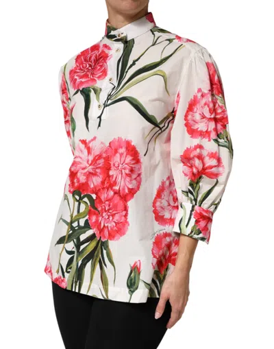 Dolce & Gabbana Multicolor Floral Long Sleeves Blouse Top In White