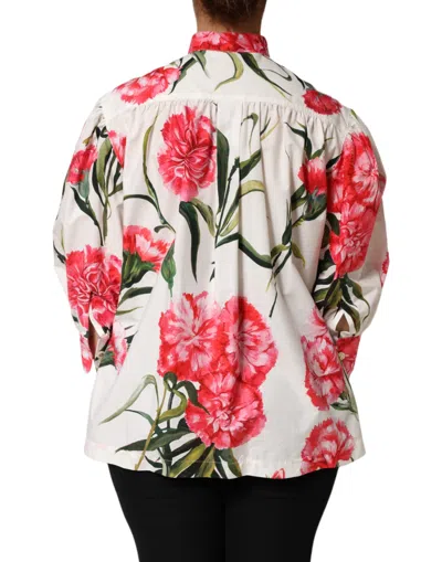 Dolce & Gabbana Multicolor Floral Long Sleeves Blouse Top In White