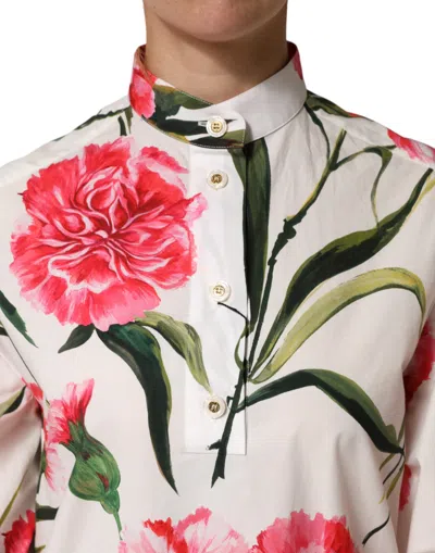 Dolce & Gabbana Multicolor Floral Long Sleeves Blouse Top In White