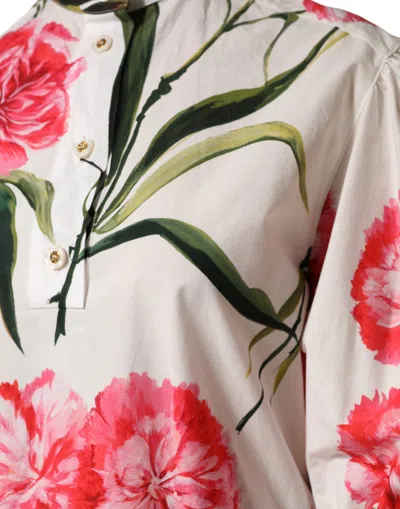 Dolce & Gabbana Multicolor Floral Long Sleeves Blouse Top In White