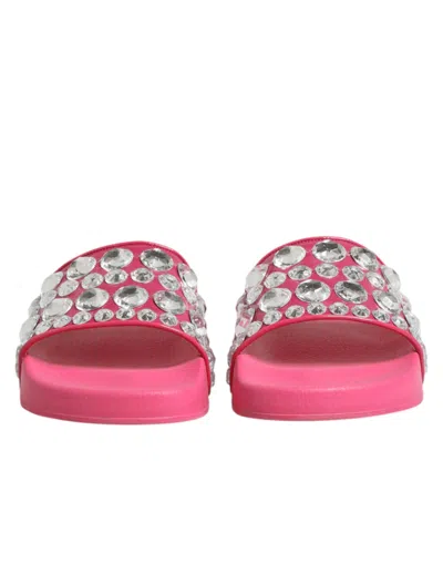 Pre-owned Dolce & Gabbana Pink Crystal Slides Sandals Beachwear Women's Shoes ()