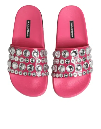 Pre-owned Dolce & Gabbana Pink Crystal Slides Sandals Beachwear Women's Shoes ()
