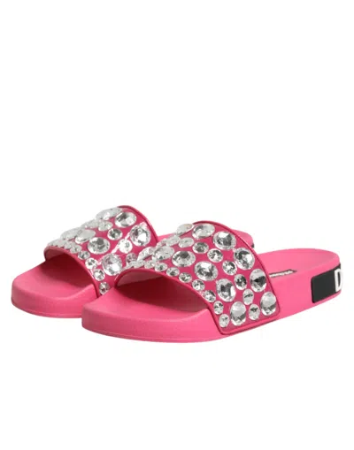 Pre-owned Dolce & Gabbana Pink Crystal Slides Sandals Beachwear Women's Shoes ()