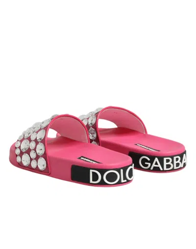 Pre-owned Dolce & Gabbana Pink Crystal Slides Sandals Beachwear Women's Shoes ()