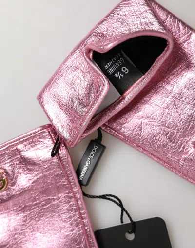 Dolce & Gabbana Pink Leather Dg Logo Wrist Length Mitten Women's Gloves In Pink
