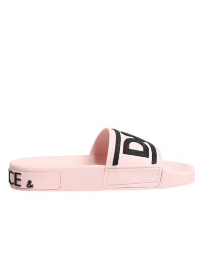 Dolce & Gabbana Pink Rubber Slides Sandals Beachwear Shoes In Pink