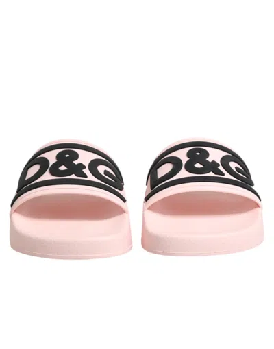 Dolce & Gabbana Pink Rubber Slides Sandals Beachwear Shoes In Pink