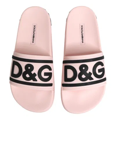 Dolce & Gabbana Pink Rubber Slides Sandals Beachwear Shoes In Pink