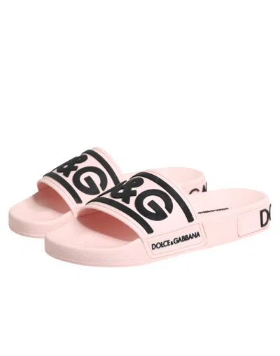 Dolce & Gabbana Pink Rubber Slides Sandals Beachwear Shoes In Pink
