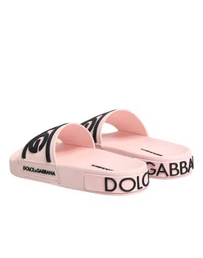 Dolce & Gabbana Pink Rubber Slides Sandals Beachwear Shoes In Pink
