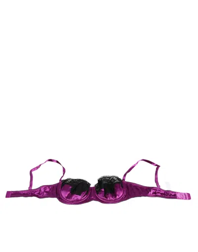 Dolce & Gabbana Purple Silk Underwired Balconette Bra Women's Underwear In Purple