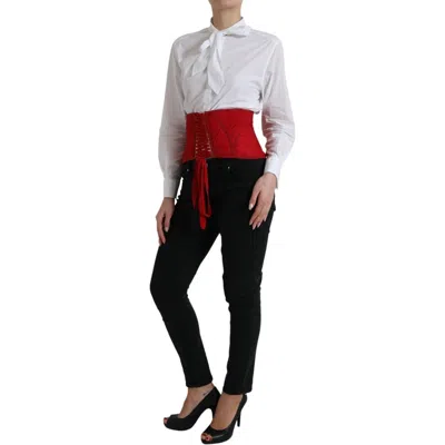 Dolce & Gabbana Red Silk Belt Waist Lace Up Strap Women's Corset In Red