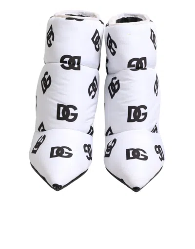 Pre-owned Dolce & Gabbana White Dg Logo Heels Short Boots  Women's Shoes ()