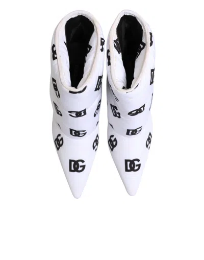 Pre-owned Dolce & Gabbana White Dg Logo Heels Short Boots  Women's Shoes ()