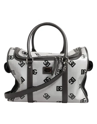 Pre-owned Dolce & Gabbana White Dg Logo Pet Carrier Logo Plaque Top Handle Women's Bag ()