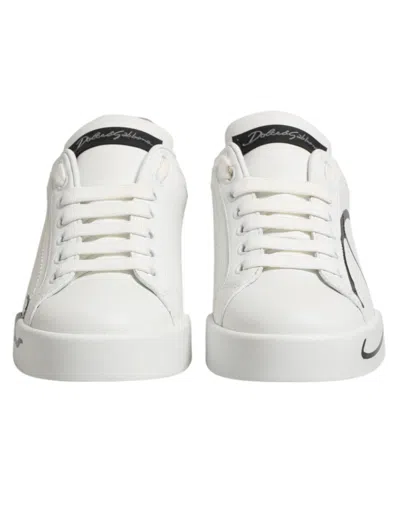 Dolce & Gabbana White Gray Low Top Leather Sneaker Women's Shoes In White