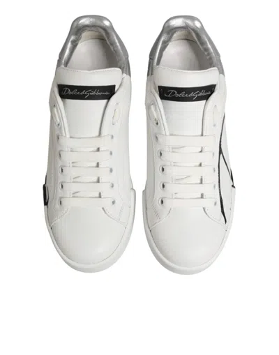 Dolce & Gabbana White Gray Low Top Leather Sneaker Women's Shoes In White