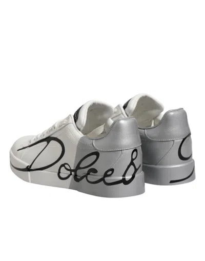 Dolce & Gabbana White Gray Low Top Leather Sneaker Women's Shoes In White