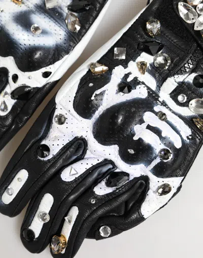 Dolce & Gabbana Women's Black White Crystal Wrist Length Mitten  Women's Gloves In Multi