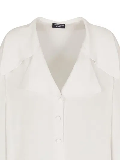 Emporio Armani Silk Shirt With Long Sleeves And Wide Collar In Multi
