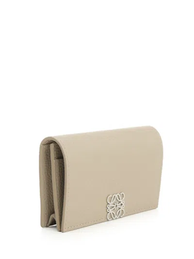 Loewe Anagram Business Cardholder In Pebble Grained Calfskin In Gray