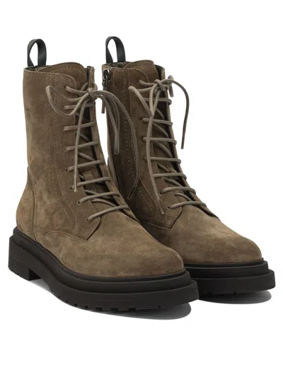 Brunello Cucinelli Suede Lace Up Ankle Boots In Brown