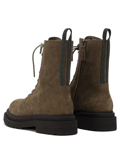 Brunello Cucinelli Suede Lace Up Ankle Boots In Brown
