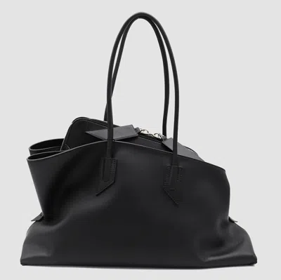 Attico La Passeggiata Medium Asymmetric Leather Tote In Black