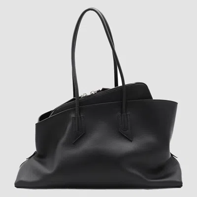 Attico La Passeggiata Medium Asymmetric Leather Tote In Black