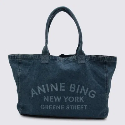 Anine Bing Blue Cotton Leo Canvas Tote In Blue