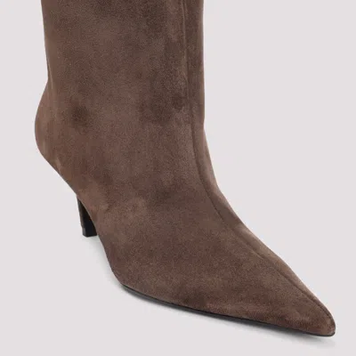 Amina Muaddi Pointed-toe Ankle Boots In Brown