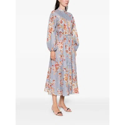 Zimmermann Womens Chambray Floral Billow Long-sleeve Linen Maxi Dress Xxs In Black