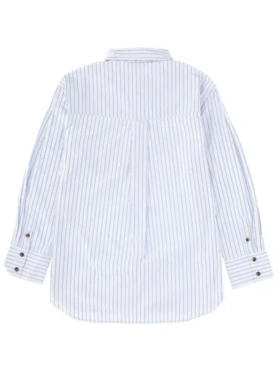 Ganni Striped Cotton Shirt With Print In White