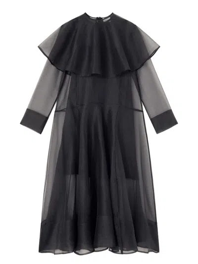 Ganni Long Dress With Hoop Collar In Black