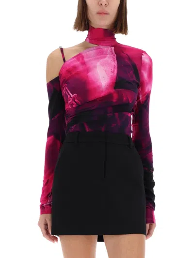 Versace Jeans Couture One-shoulder Body Top In Multi