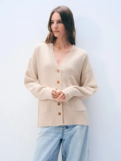 White & Warren Cashmere Luxe Pocket Cardigan Sweater In Natural Heather In Neutral