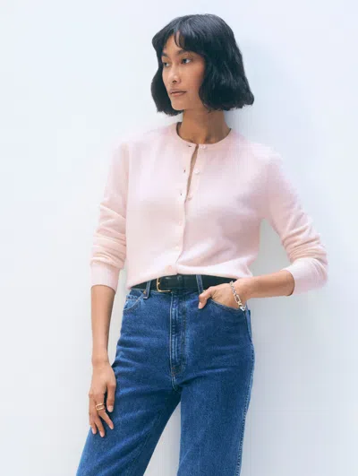 White & Warren Cashmere Crewneck Cardigan Sweater In Pink Sand In Pink